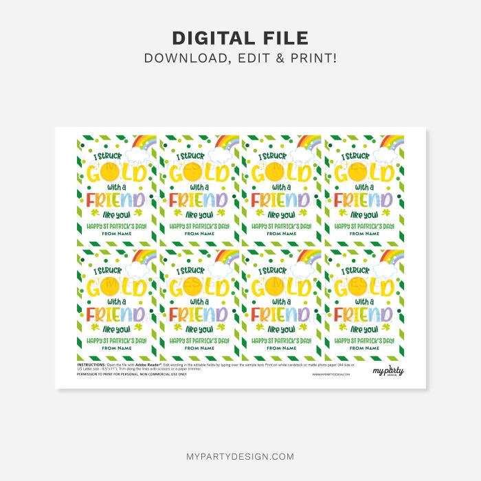 printable friend gold st Patrick's day gift tag for st patty's class gifts