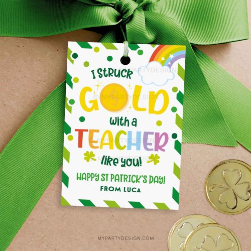 teacher gold st Patrick's day gift tag for st patty's teacher gifts