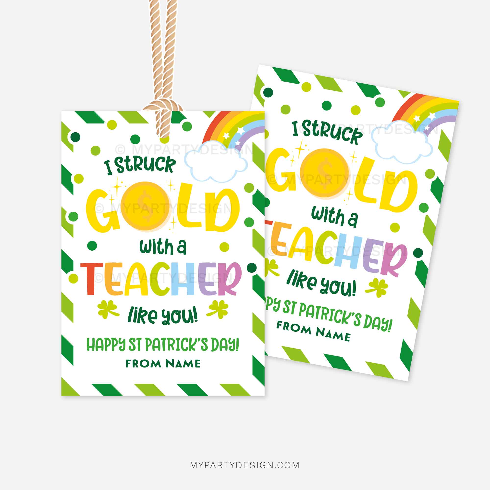 ST-PATRICKS-DAY-TAGS-STRUCK-GOLD-TEACHER-00B st patricks day gift tags for teacher gifts that read "I struck gold with a teacher like you! happy st patrick's day"