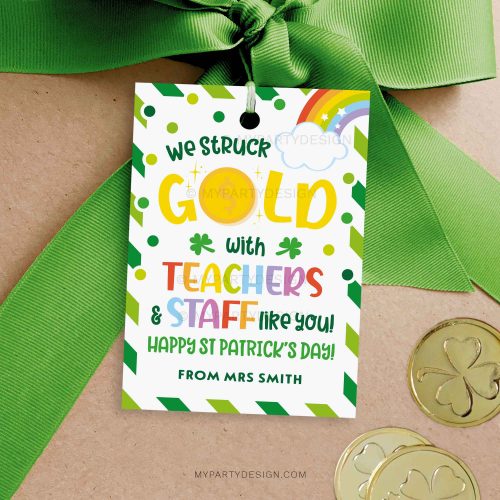 teachers and staff gold st Patrick's day gift tag for st patty's teacher gifts