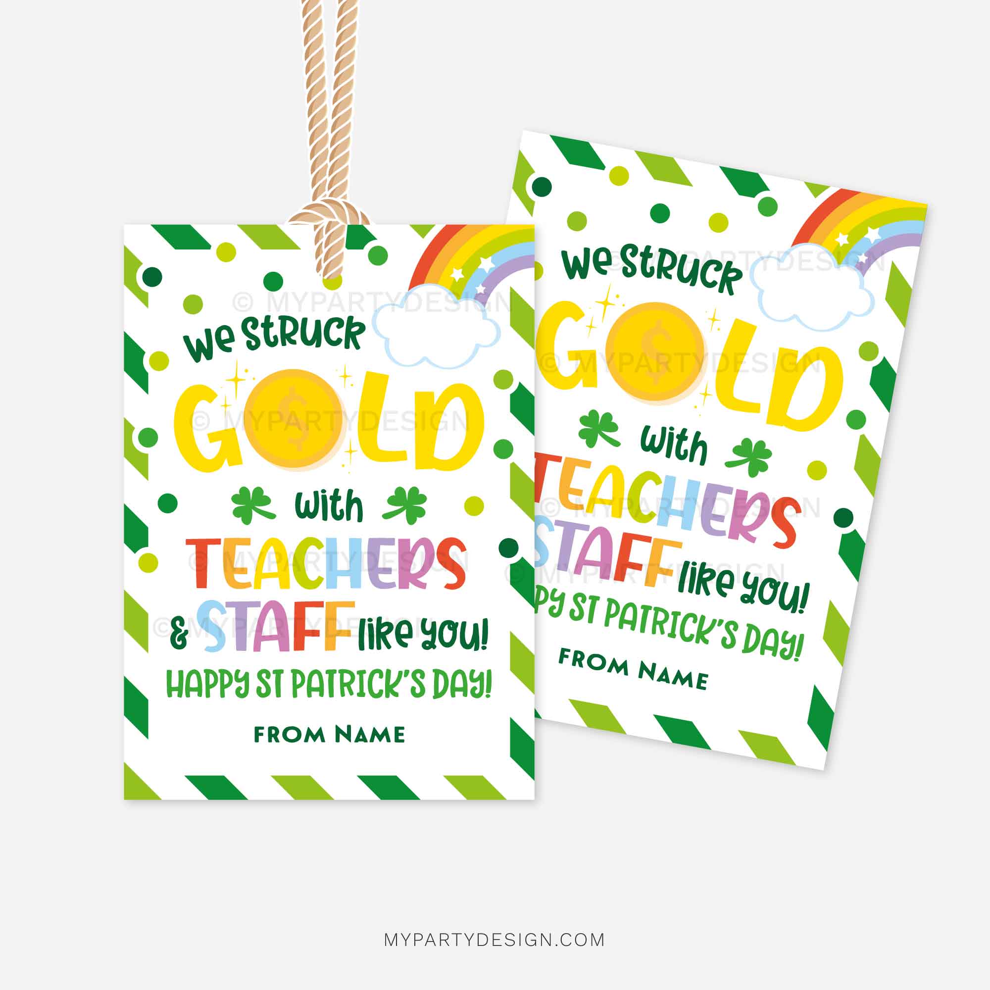 ST-PATRICKS-DAY-TAGS-STRUCK-GOLD-TEACHERS-AND-STAFF-00B st patricks day gift tags for school staff and teacher gifts that read "we struck gold with teachers & staff like you! happy st patrick's day"