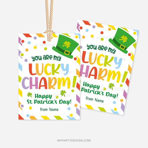 st patricks day gift tags that read "you are my lucky charm! happy st patrick's day"
