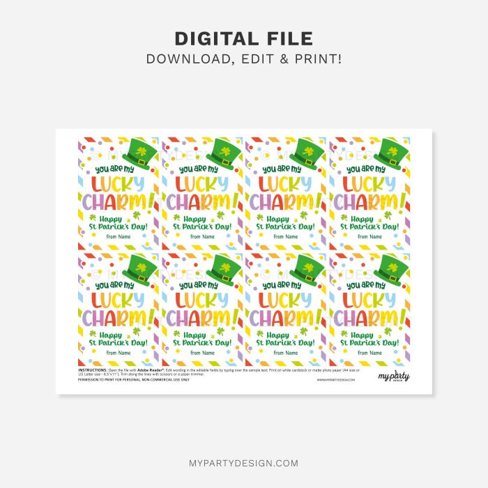 printable you are my lucky charm st patrick's day gift tag for class exchange gifts