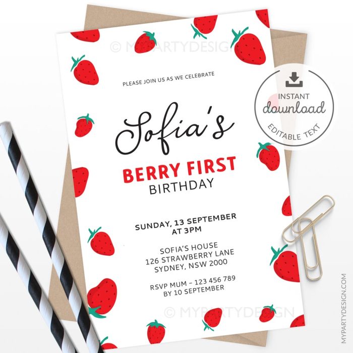 Strawberry Birthday Invitation