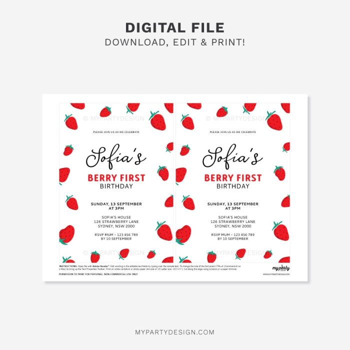 printable Strawberry Birthday Invitation