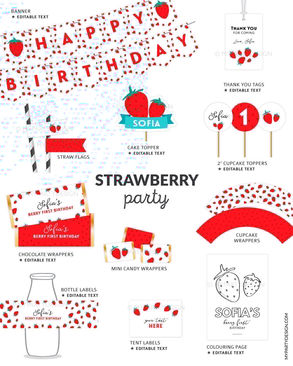 STRAWBERRY-BIRTHDAY-PARTY-PRINTABLES-PACK-00A berry first birthday party printables