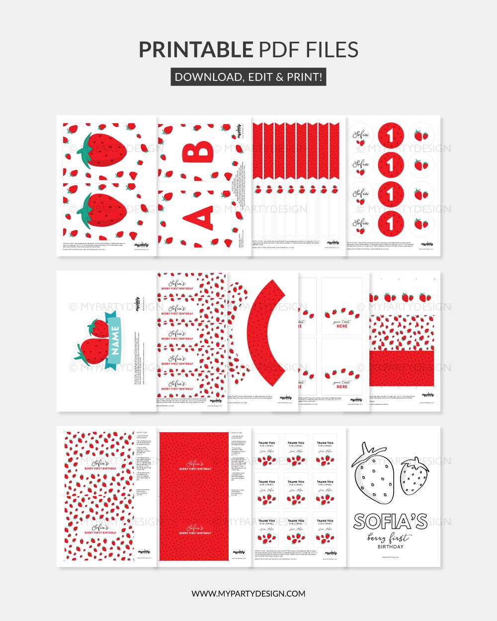 STRAWBERRY-BIRTHDAY-PARTY-PRINTABLES-PACK-00B printable strawberry birthday party decorations