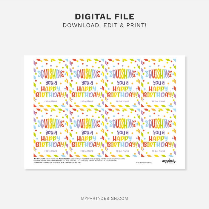 printable squishing you a happy birthday gift tag in rainbow colors