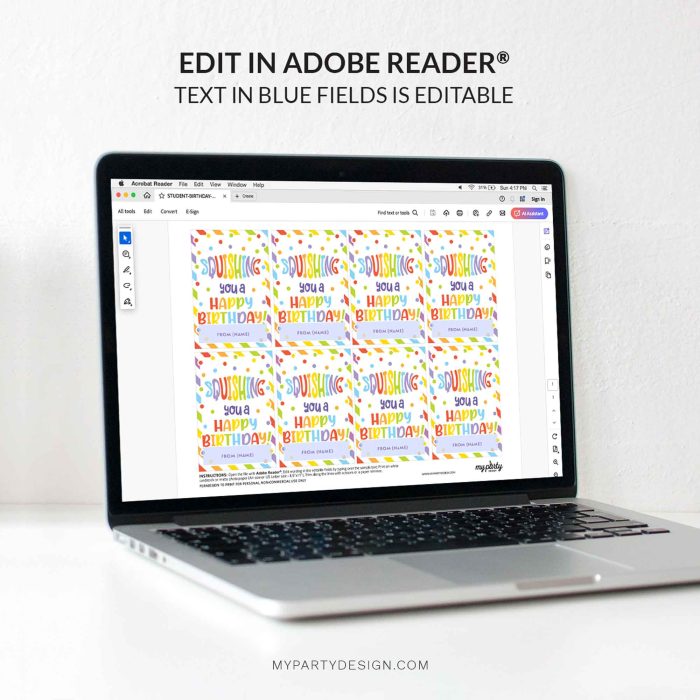 editable squishing you a happy birthday gift tag template in rainbow colors