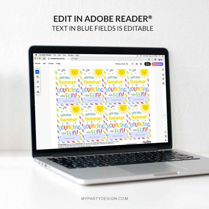editable summer bouncing with fun gift tag template for last day of school year class gifts for students or friends
