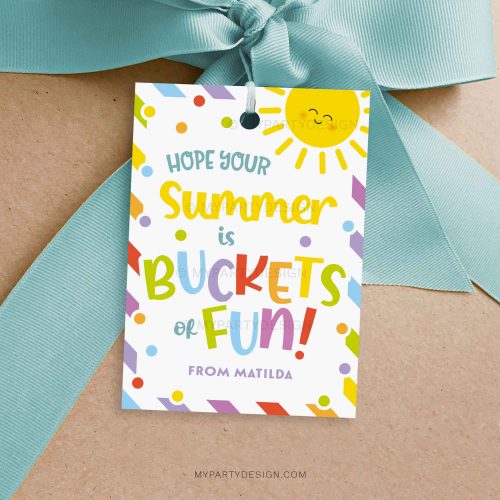 summer buckets of fun gift tag for last day of school year class gifts for students or friends