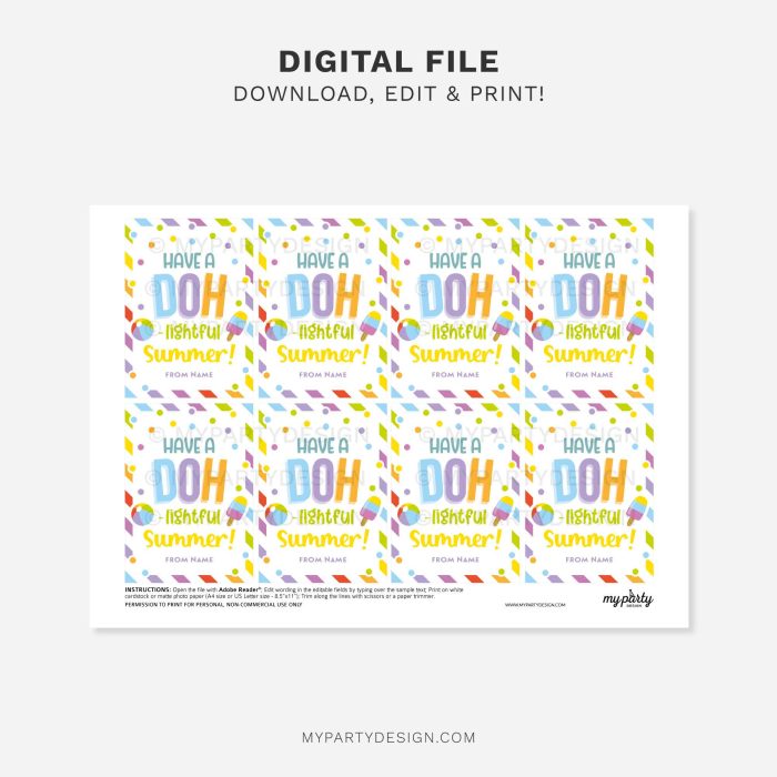 printable doh-lightful summer play dough gift tag for last day of school class gifts