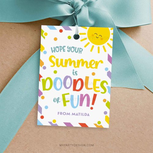 summer doodles of fun gift tag for last day of school year class gifts for students or friends