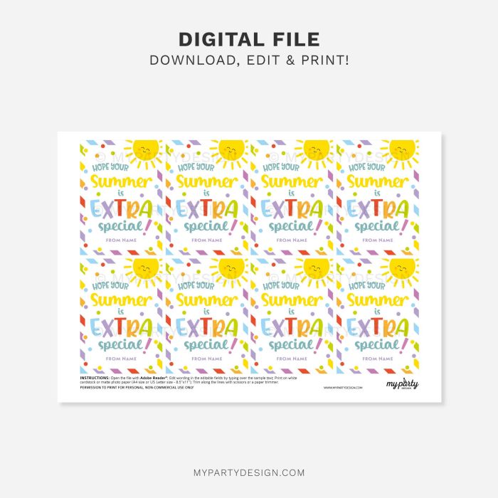 printable summer extra special gift tag for last day of school year class gifts for students or friends