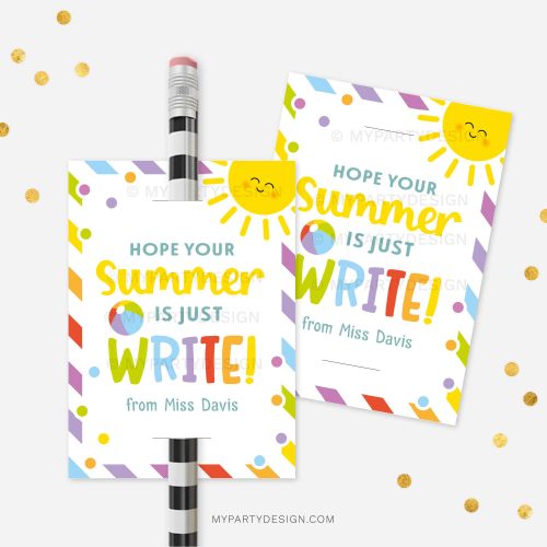 summer pencil tag for non-candy last day of school class gifts