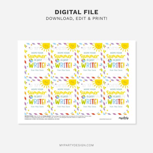 printable summer pencil tag for non-candy last day of school class gifts