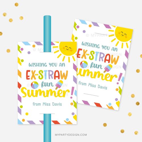 summer straw tag for school non-candy last day of school class gifts