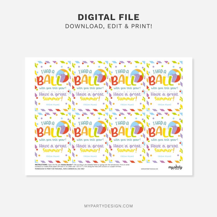 printable had a ball with you this year gift tag for summer class gifts