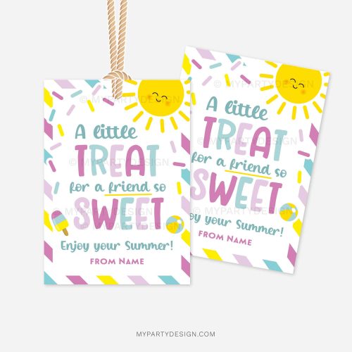 last day of school gift tags that read "a little treat for a friend so sweet. enjoy your summer"