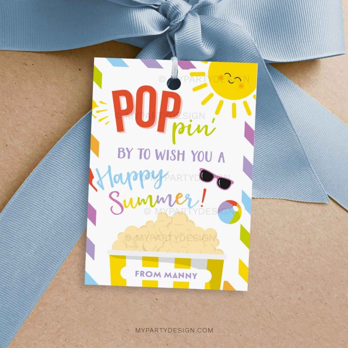 summer popcorn gift tag for end of school year teacher appreciation or class gifts