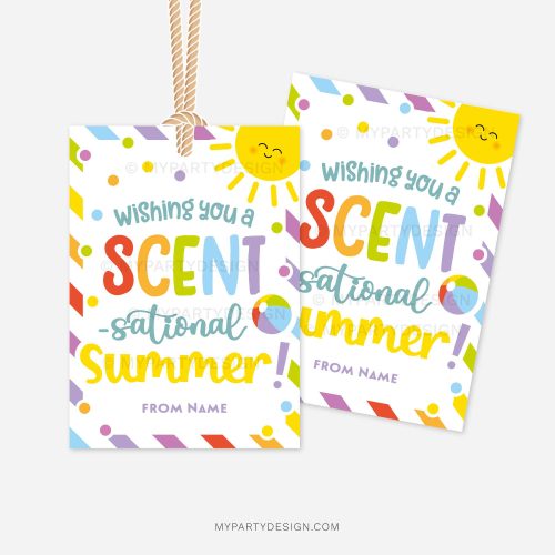 last day of school gift tags that read "wishing you a scent-sational summer"