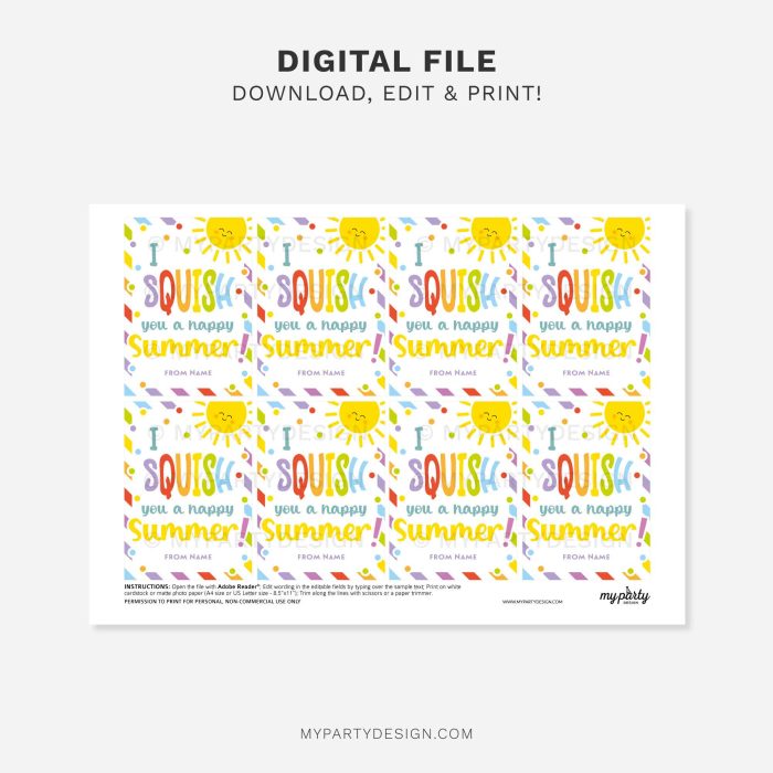 printable I squish you a happy summer gift tag for last day of school class gifts