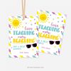 end of year gift tags for teacher gifts that read "less teaching more beaching"