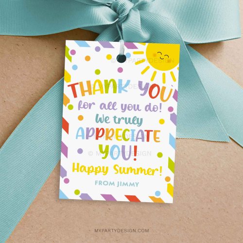 summer thank you for all you do gift tag for staff, volunteers or teacher appreciation gifts