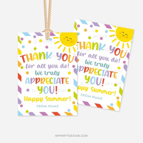 last day of school gift tags that read "thank you for all you do, we truly appreciate you"
