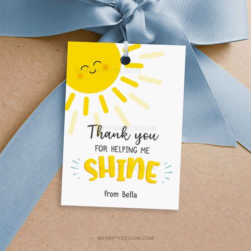 Thank You for Helping me Shine Gift Tag for summer or last day of school teacher appreciation gifts