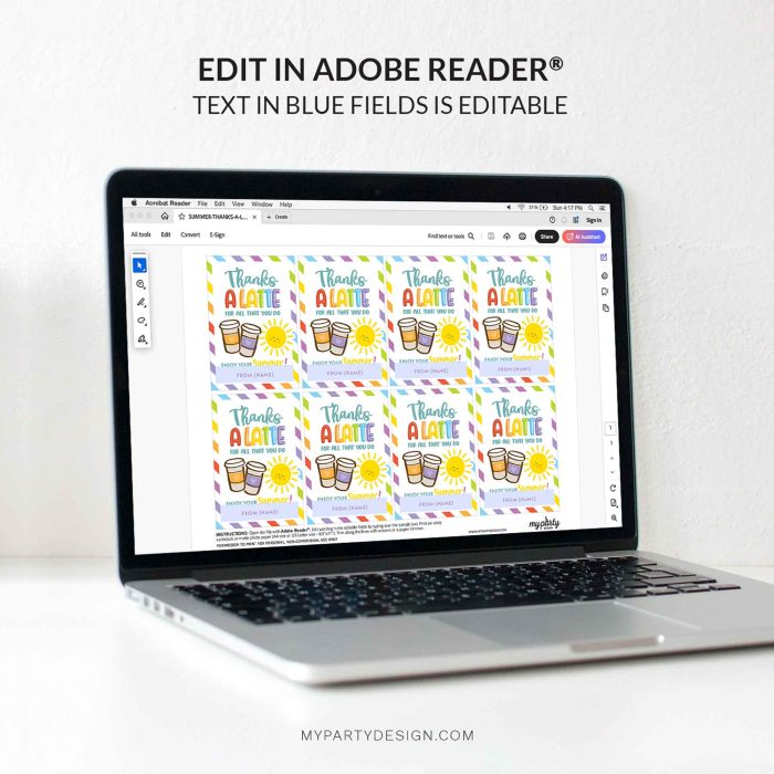 editable summer thanks a latte gift tag template for teacher or staff appreciation gifts