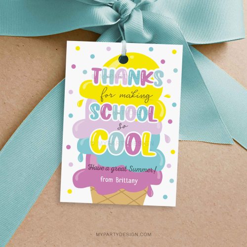 thanks for making school so cool gift tag with an ice cream illustration for end of school year gifts