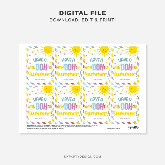 printable won-doh-ful summer play dough gift tag for last day of school class gifts