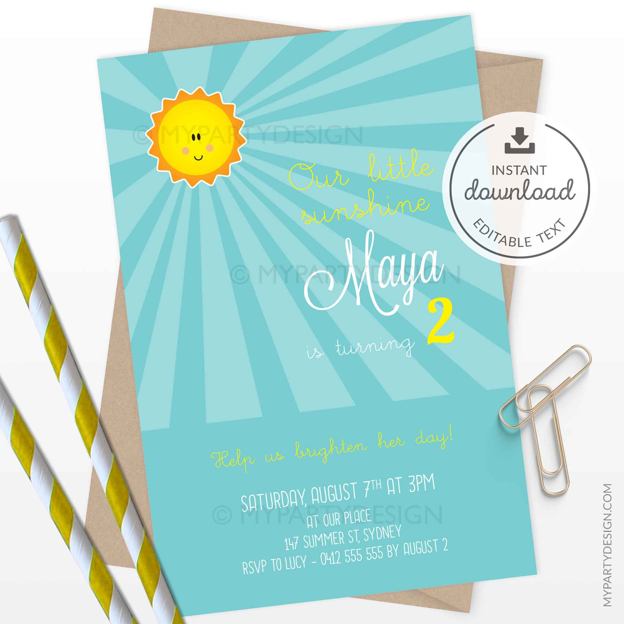 SUNSHINE_BDAY_INVITATION-07 you are my sunshine birthday invitation printable in turquoise