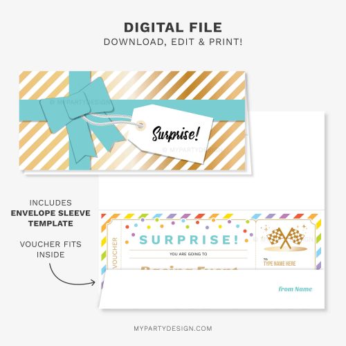surprise car racing gift voucher and matching envelope template