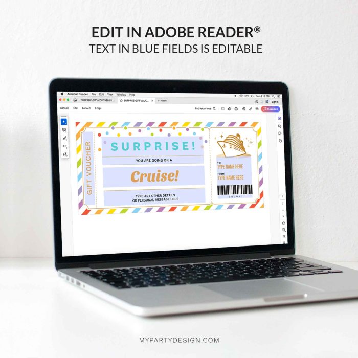 editable surprise cruise gift voucher template
