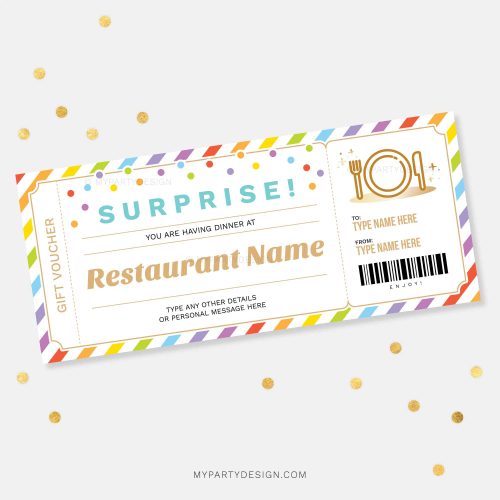 surprise dinner gift voucher template printable