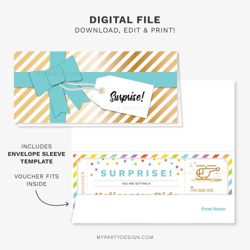 surprise helicopter ride gift voucher and matching envelope template