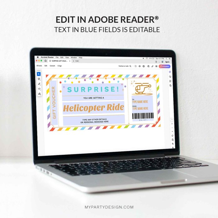 editable surprise helicopter ride gift voucher template