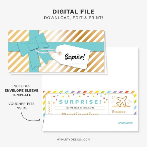 surprise holiday gift voucher and matching envelope sleeve