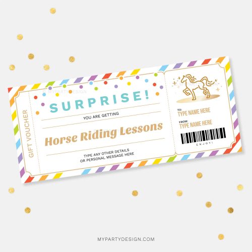 surprise horse riding lessons gift voucher template printable