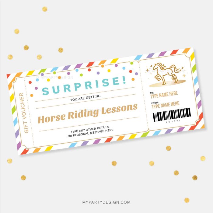 surprise horse riding lessons gift voucher template printable