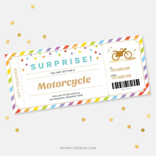 surprise motorcycle gift voucher template printable