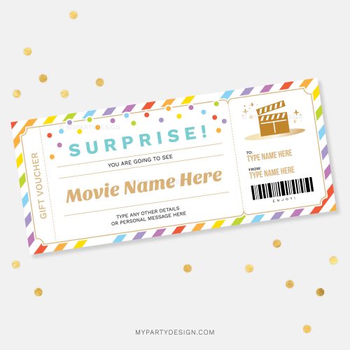 surprise movie ticket gift voucher template printable