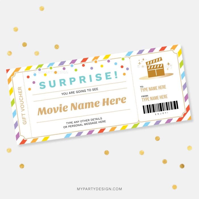 surprise movie ticket gift voucher template printable