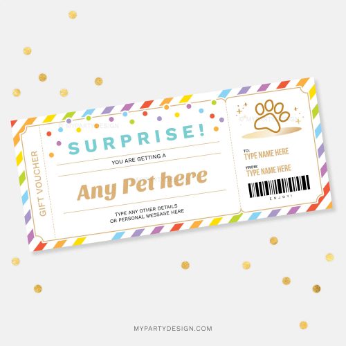 surprise pet gift voucher template printable