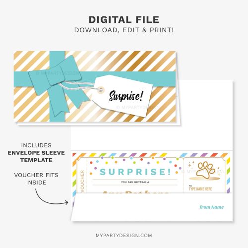 surprise pet gift voucher and matching envelope sleeve