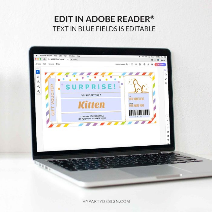 editable surprise cat gift voucher template