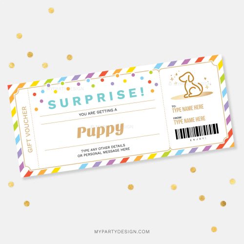 surprise dog gift voucher template printable
