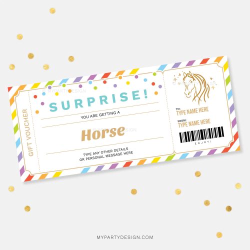 surprise horse gift voucher template printable
